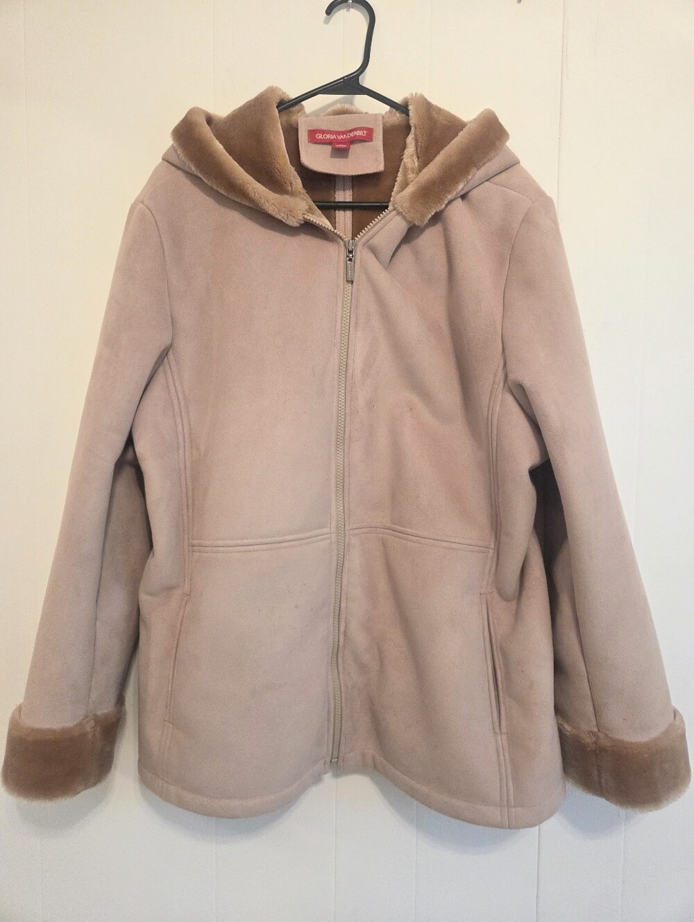 Gloria Vanderbilt Women's Blush Faux-Suede Hooded Coat